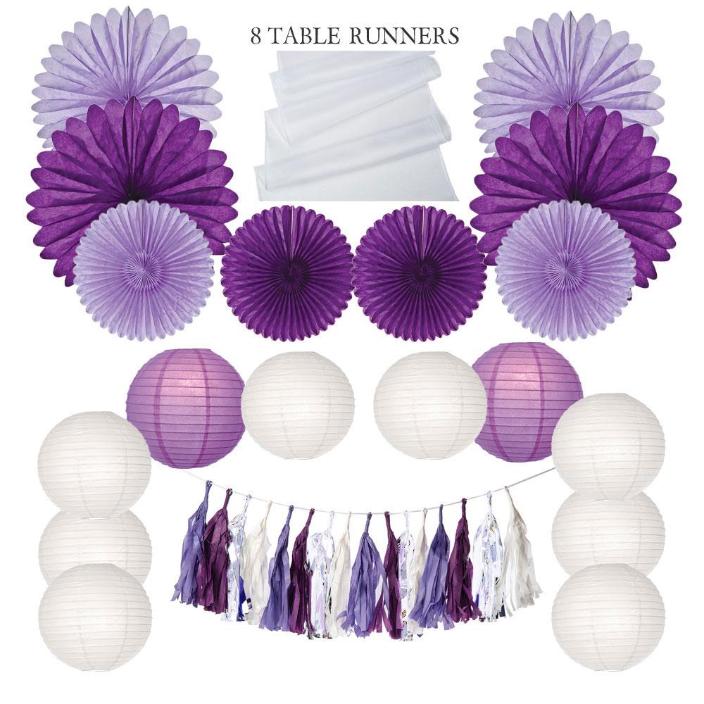 Grape Crush Party Decoration Kit - Includes Paper Tassels, Table Runners, Paper Hanging Fans and Paper Lanterns - PaperLanternStore.com - Paper Lanterns, Decor, Party Lights &amp; More