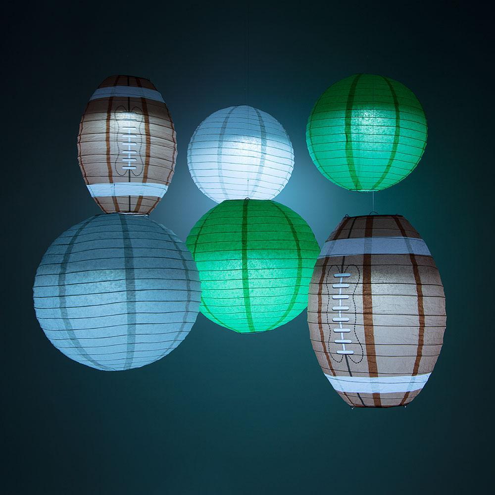 Philadelphia Pro Football Paper Lanterns 6pc Combo Tailgating Party Pack (Green/Grey)  - by PaperLanternStore.com - Paper Lanterns, Decor, Party Lights &amp; More