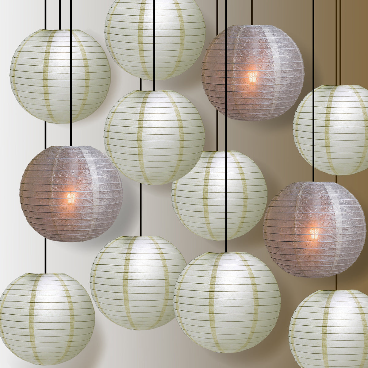 Premium 12-Piece Ivory Phoenix Feather Paper Lantern Party Pack Set - PaperLanternStore.com - Paper Lanterns, Decor, Party Lights &amp; More