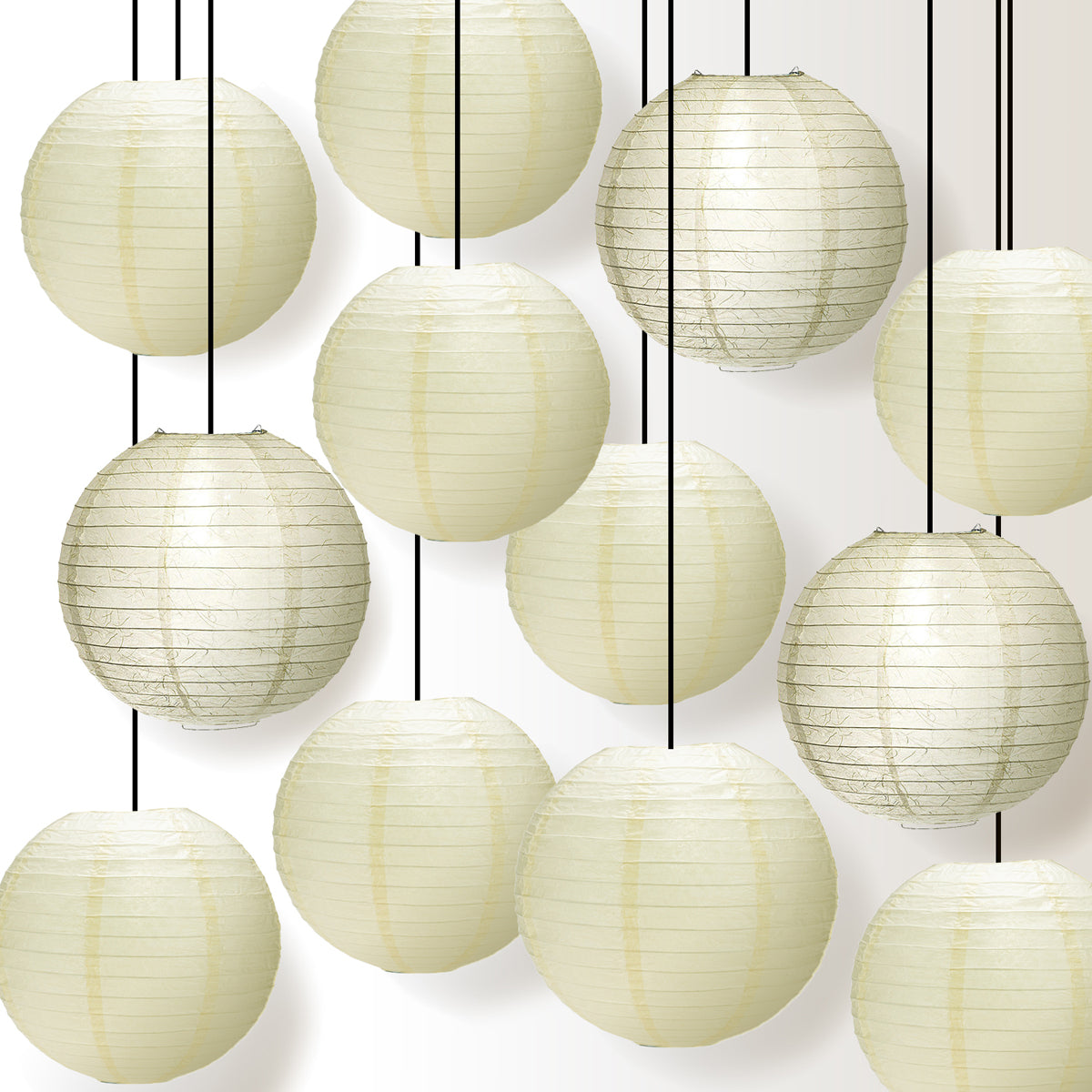 Premium 12-Piece Ivory Phoenix Feather Paper Lantern Party Pack Set - PaperLanternStore.com - Paper Lanterns, Decor, Party Lights & More