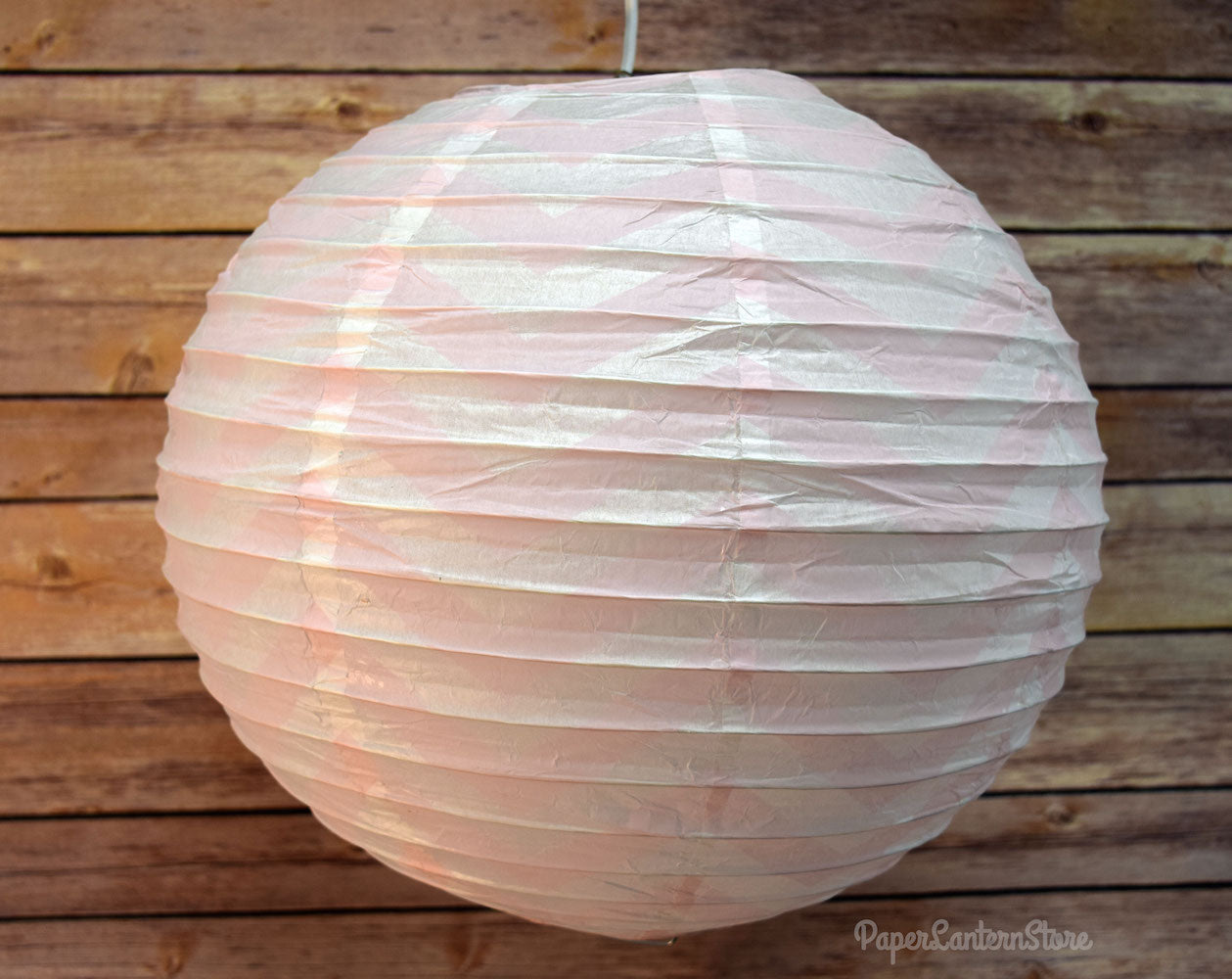 14" Pink Chevron Paper Lantern, Even Ribbing, Hanging Decoration - PaperLanternStore.com - Paper Lanterns, Decor, Party Lights & More