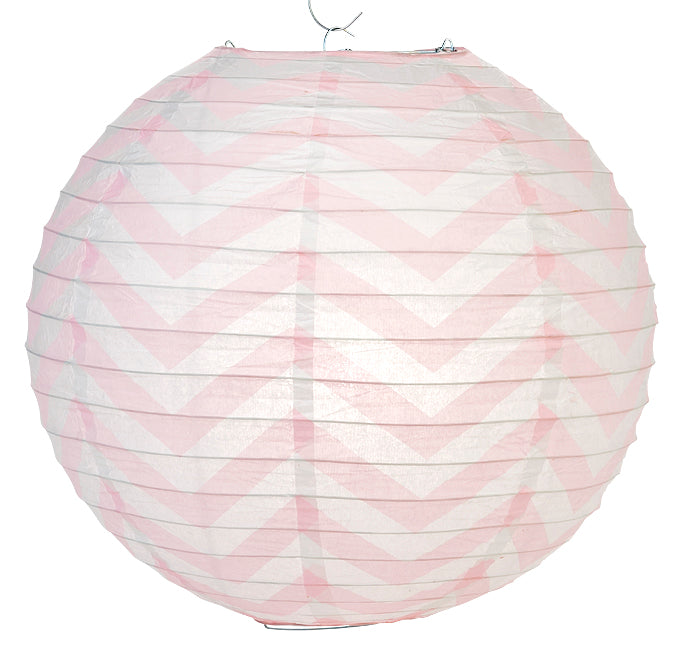 14" Pink Chevron Paper Lantern, Even Ribbing, Hanging Decoration - PaperLanternStore.com - Paper Lanterns, Decor, Party Lights & More