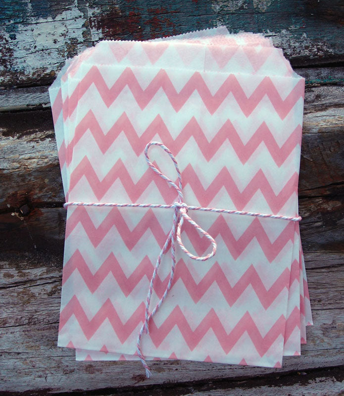 Pink Chevron Paper Treat Bags - (12 PCS) - PaperLanternStore.com - Paper Lanterns, Decor, Party Lights &amp; More