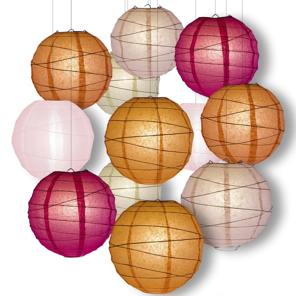 Pink Party Pack Crisscross Ribbed Paper Lantern Combo Set (12 pc Set) - PaperLanternStore.com - Paper Lanterns, Decor, Party Lights &amp; More