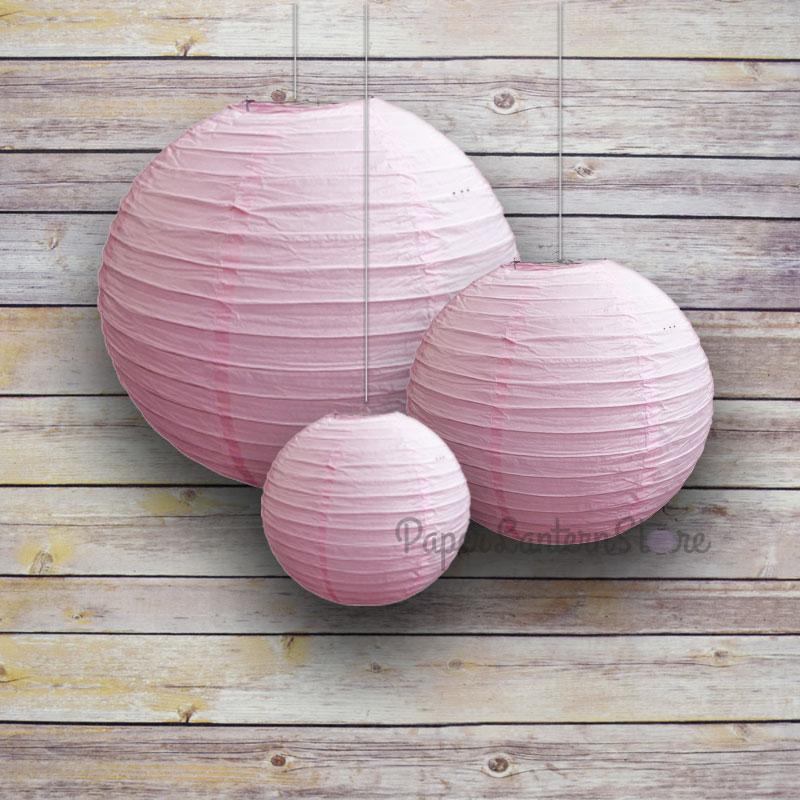 8/12/16" Pink Round Paper Lanterns, Even Ribbing (3-Pack Cluster) - PaperLanternStore.com - Paper Lanterns, Decor, Party Lights & More