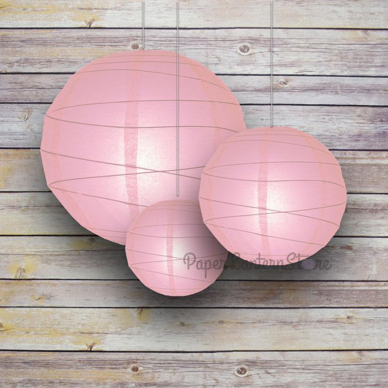 8/12/16&quot; Pink Round Paper Lanterns, Irregular Ribbing (3-Pack Cluster) - PaperLanternStore.com - Paper Lanterns, Decor, Party Lights &amp; More