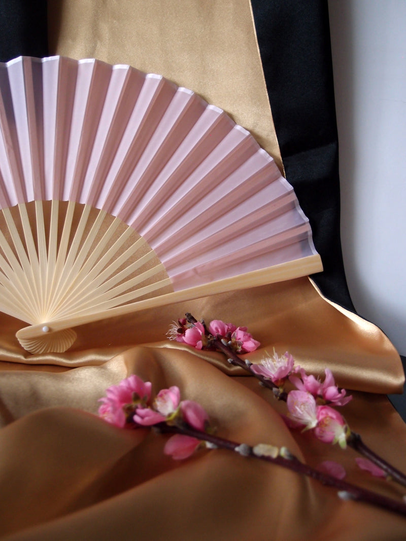 9&quot; Pink Silk Hand Fans for Weddings (10 Pack) - PaperLanternStore.com - Paper Lanterns, Decor, Party Lights &amp; More