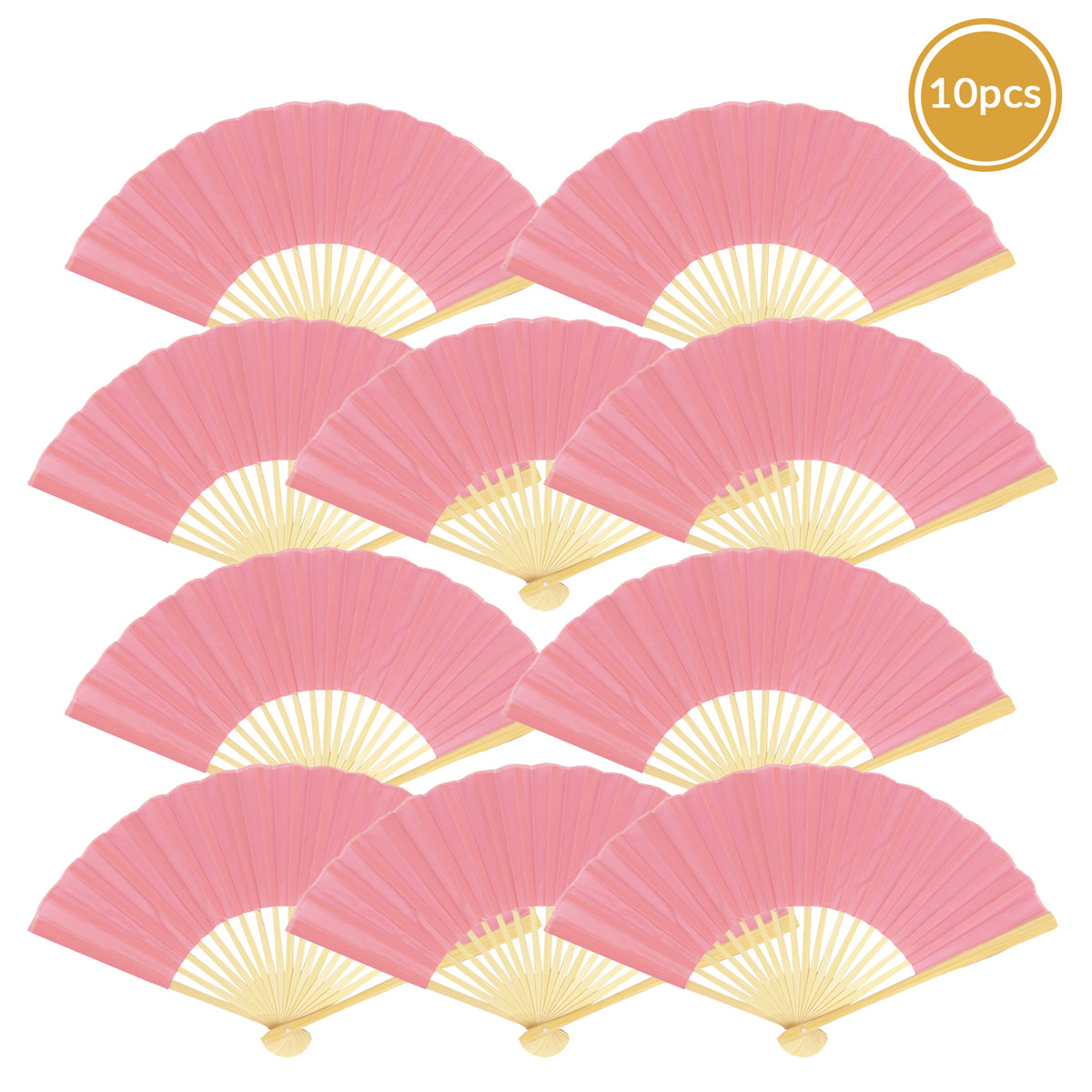 9&quot; Pink Silk Hand Fans for Weddings (10 Pack) - PaperLanternStore.com - Paper Lanterns, Decor, Party Lights &amp; More