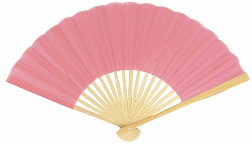 BULK PACK (50) 9&quot; Pink Silk Hand Fans for Weddings - PaperLanternStore.com - Paper Lanterns, Decor, Party Lights &amp; More