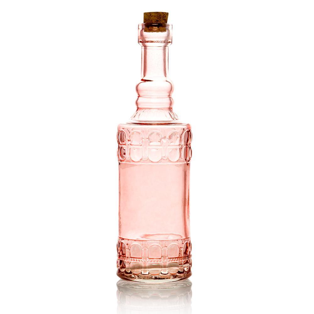 Bohemian Chic Pink Vintage Glass Bottles Set - (5 Pack, Assorted Designs)