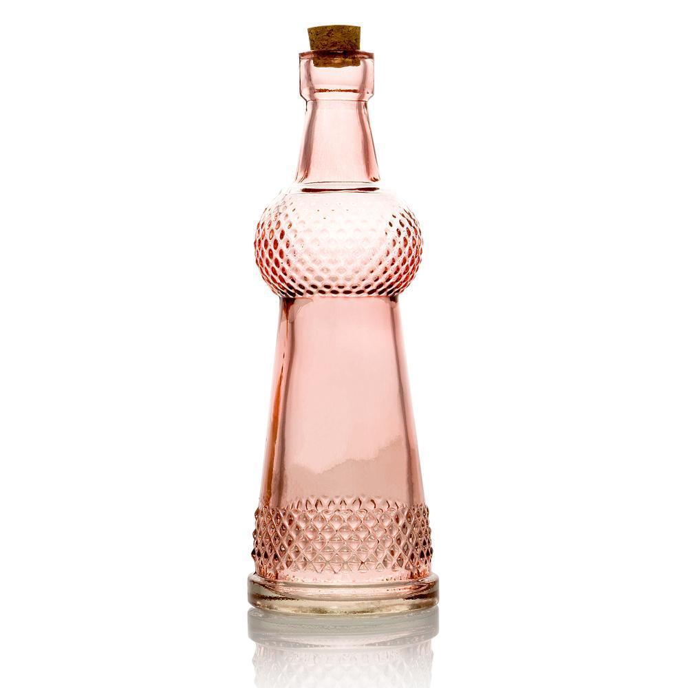 Shabby Chic Pink Vintage Glass Bottles Set - (5 Pack, Assorted Designs)