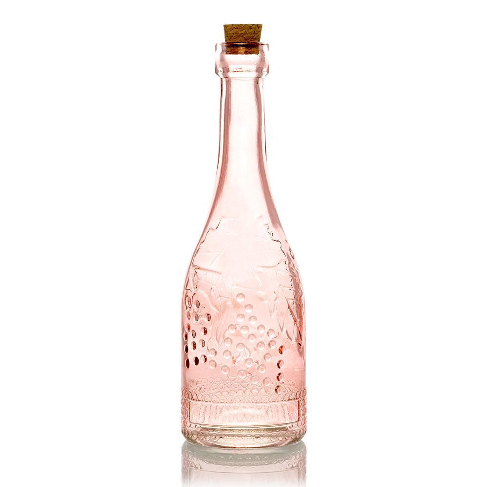 5 Pack - 6.6&quot; Stella Pink Vintage Glass Bottle with Cork - DIY Wedding Flower Bud Vases