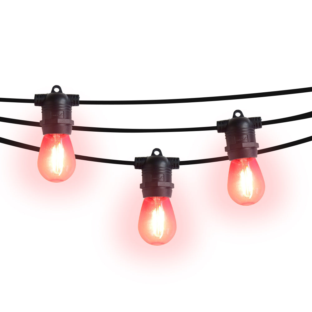 24 Socket Multi-Color Outdoor Commercial String Light Set, 54 FT Black Cord w/ 2-Watt Shatterproof LED Bulbs, Weatherproof SJTW