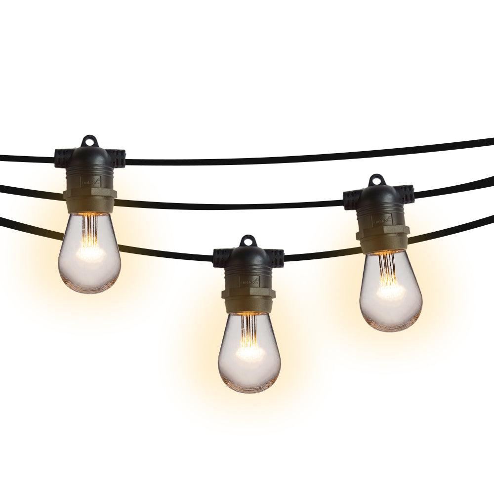 24 Socket Outdoor Commercial String Light Set, 54 FT Black Cord w/ 0.8-Watt Shatterproof LED Bulbs, Weatherproof SJTW
