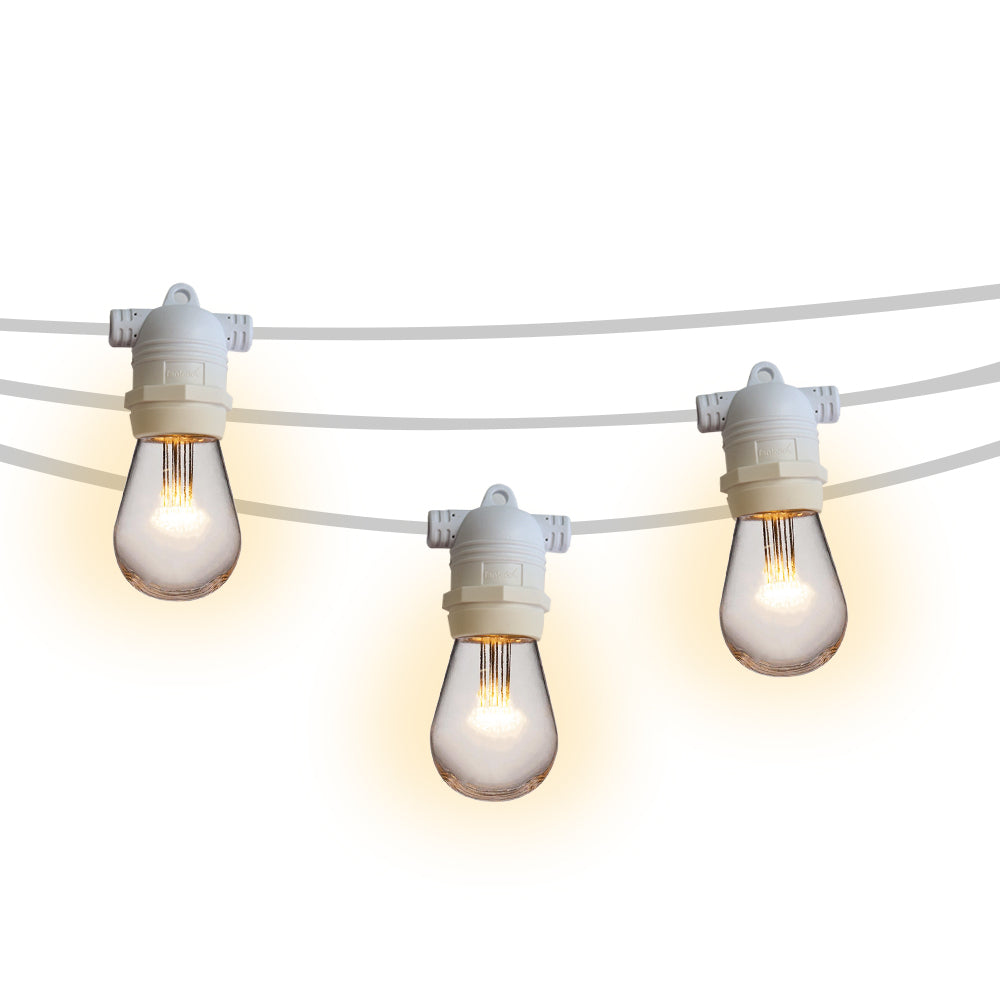 10 Socket Outdoor Commercial String Light Set, 21 FT White Cord w/ .08-Watt Shatterproof LED Bulbs, Weatherproof SJTW