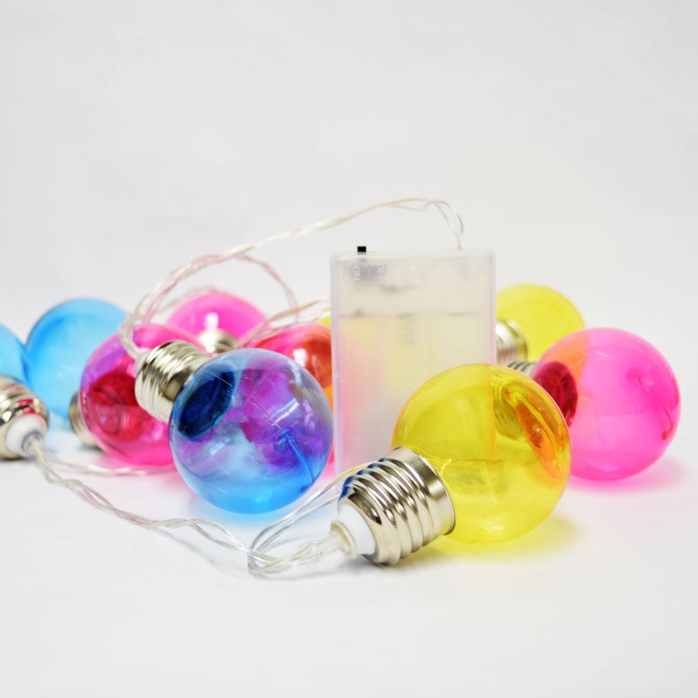 Fantado 10 LED RBY Hard Plastic Light Bulb Shaped String Lights 5.5 ft Battery Operated