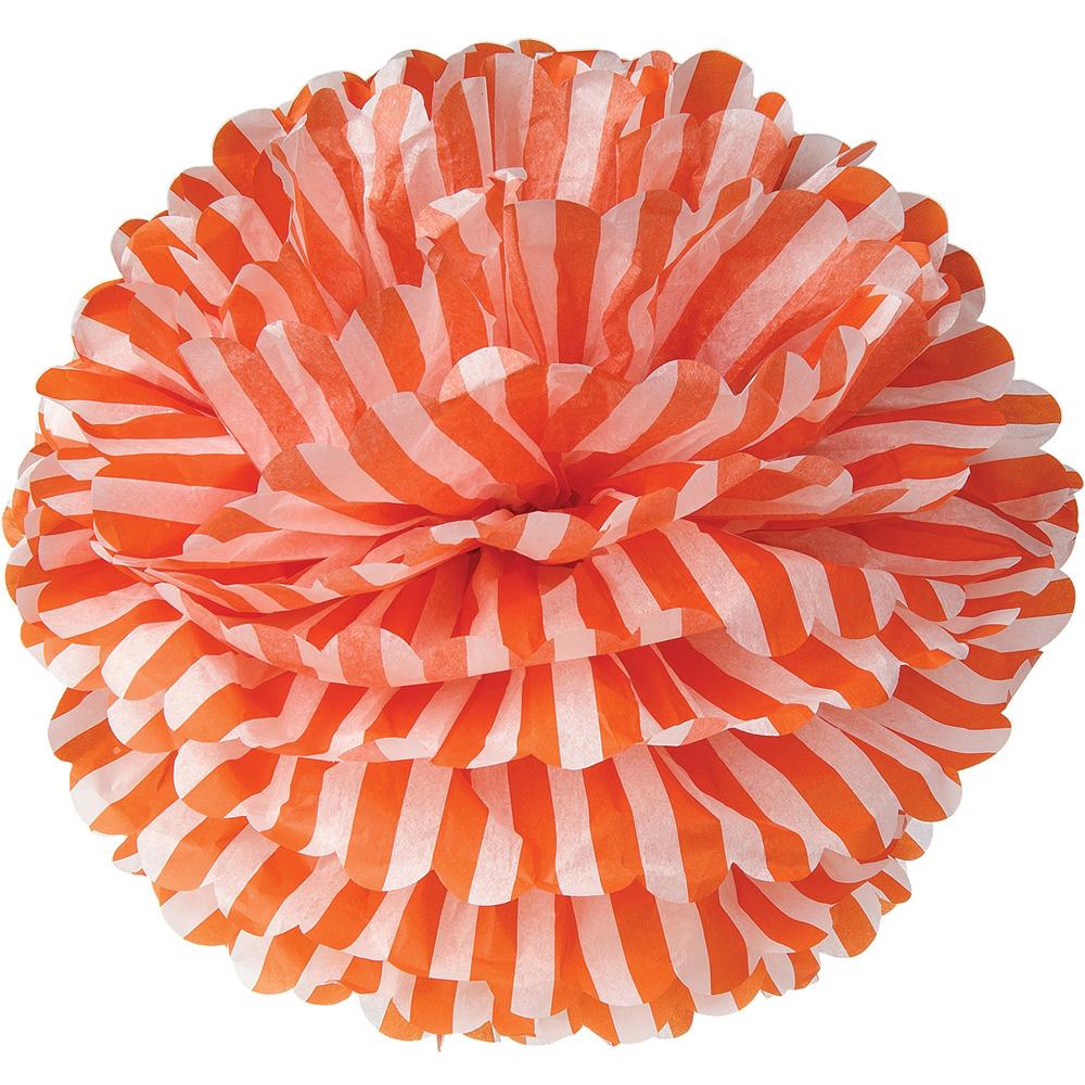 Tangerine Orange Striped 15 Inch Tissue Paper Flower Pom Pom - PaperLanternStore.com - Paper Lanterns, Decor, Party Lights &amp; More