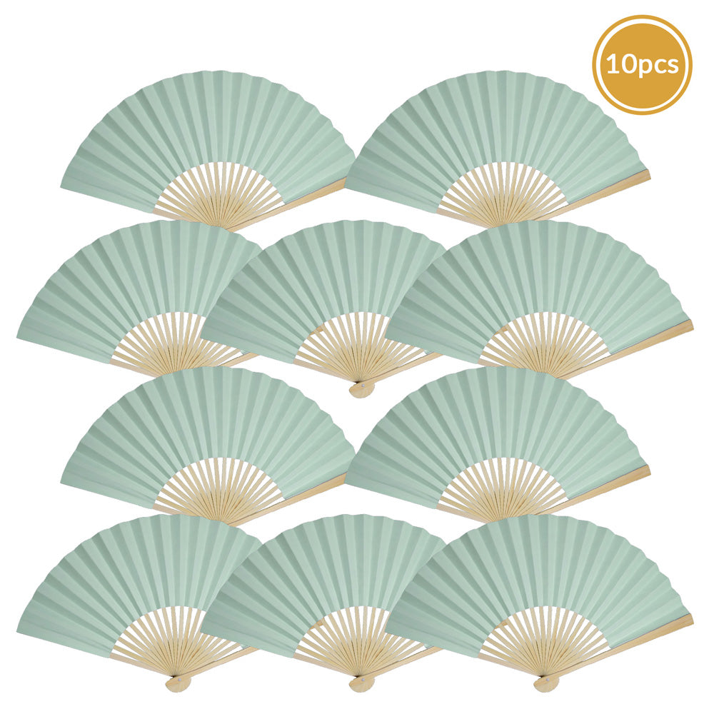 9&quot; Arctic Spa Blue Paper Hand Fans for Weddings, Premium Paper Stock (10 Pack) - PaperLanternStore.com - Paper Lanterns, Decor, Party Lights &amp; More