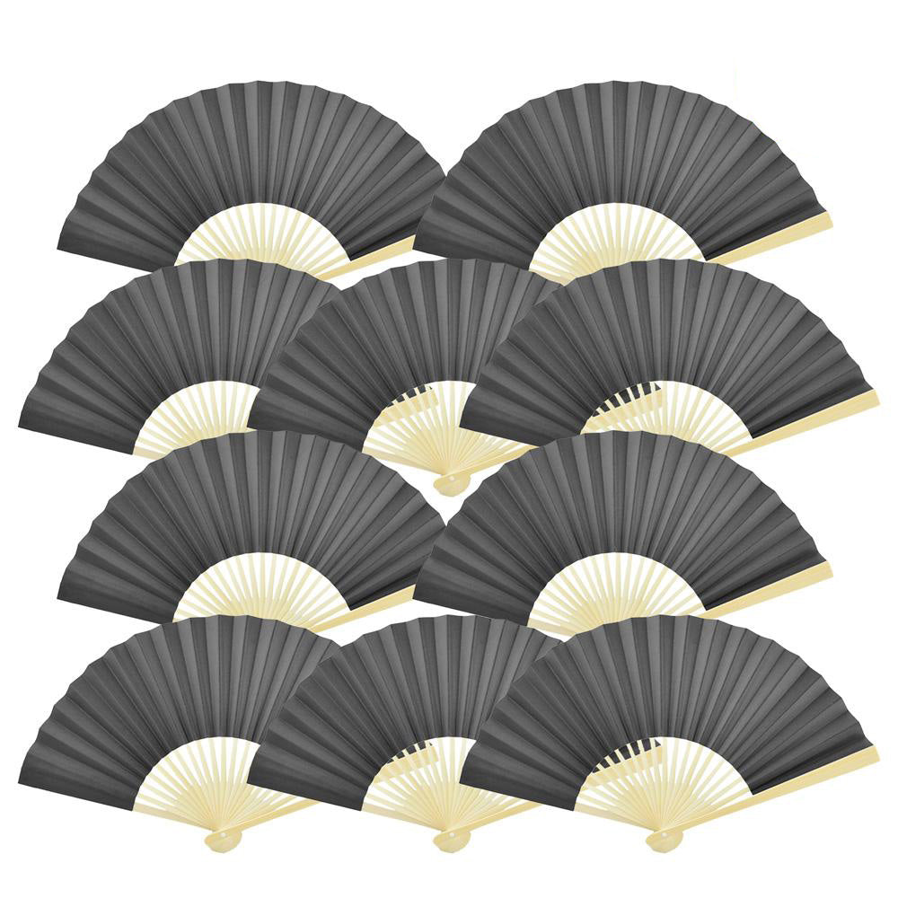 9&quot; Black Paper Hand Fans for Weddings, Premium Paper Stock (10 Pack)