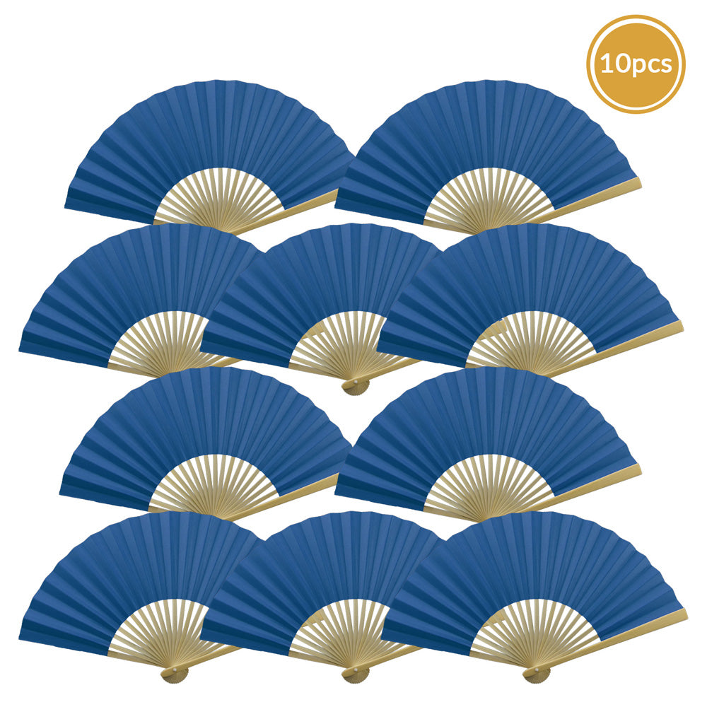 9&quot; Dark Blue Paper Hand Fans for Weddings, Premium Paper Stock (10 Pack) - PaperLanternStore.com - Paper Lanterns, Decor, Party Lights &amp; More