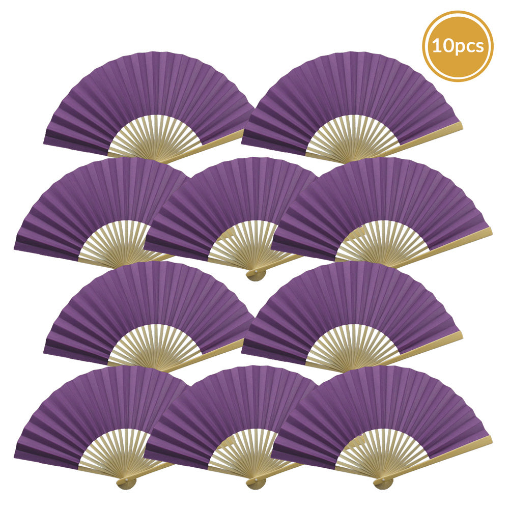 9&quot; Dark Purple Paper Hand Fans for Weddings, Premium Paper Stock (10 Pack) - PaperLanternStore.com - Paper Lanterns, Decor, Party Lights &amp; More
