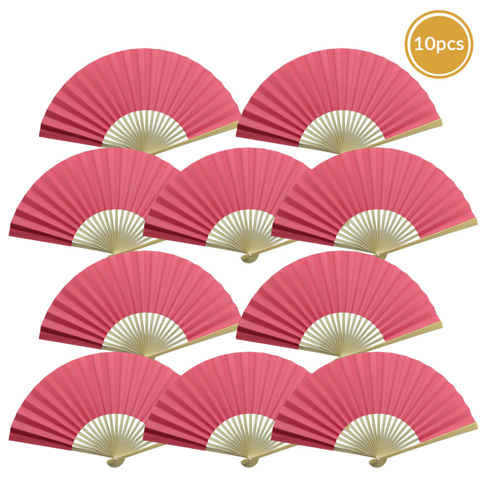 9&quot; Fuchsia / Hot Pink Paper Hand Fans for Weddings, Premium Paper Stock (10 Pack) - PaperLanternStore.com - Paper Lanterns, Decor, Party Lights &amp; More