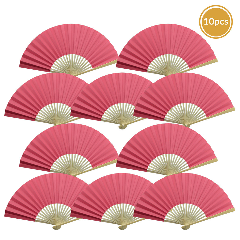 9" Fuchsia / Hot Pink Paper Hand Fans for Weddings, Premium Paper Stock (10 Pack) - PaperLanternStore.com - Paper Lanterns, Decor, Party Lights & More