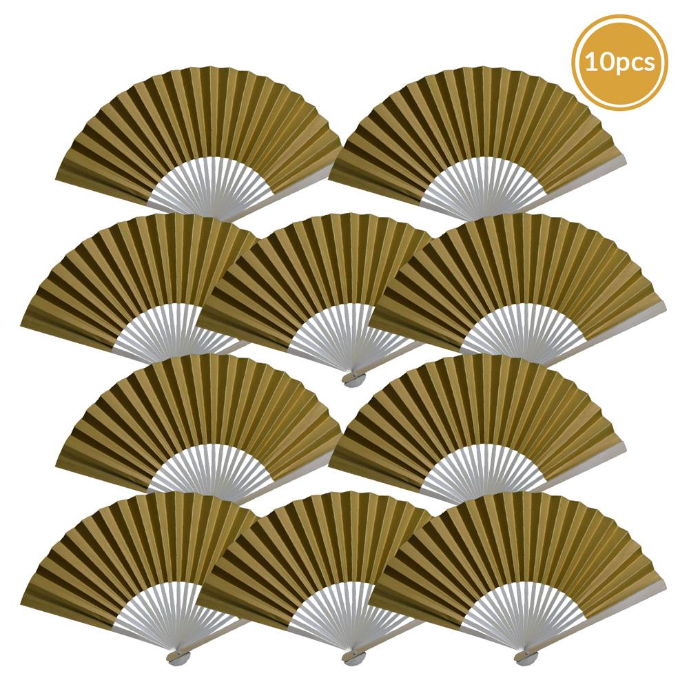 9" Gold Paper Hand Fans for Weddings, Premium Paper Stock (10 Pack) - PaperLanternStore.com - Paper Lanterns, Decor, Party Lights & More