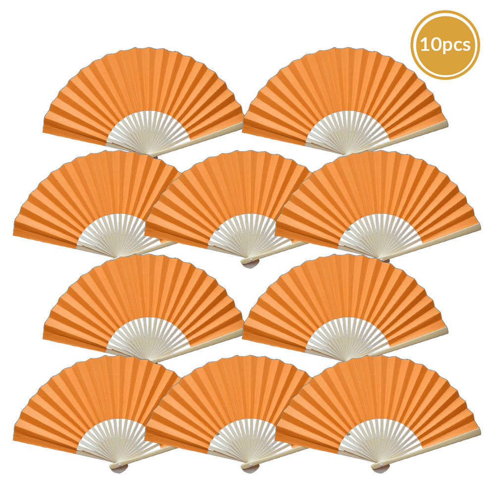 9&quot; Orange Paper Hand Fans for Weddings, Premium Paper Stock (10 Pack) - PaperLanternStore.com - Paper Lanterns, Decor, Party Lights &amp; More