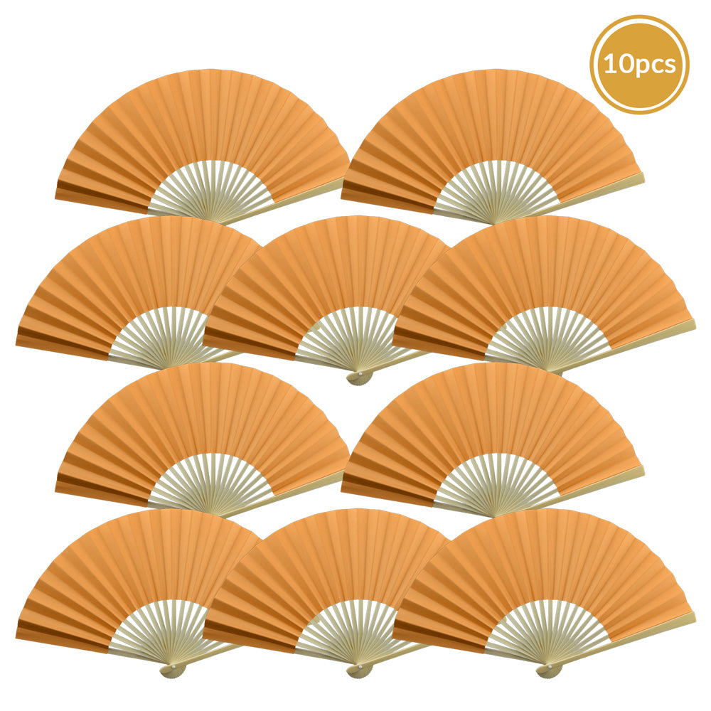 9" Papaya Paper Hand Fans for Weddings, Premium Paper Stock (10 Pack) - PaperLanternStore.com - Paper Lanterns, Decor, Party Lights & More