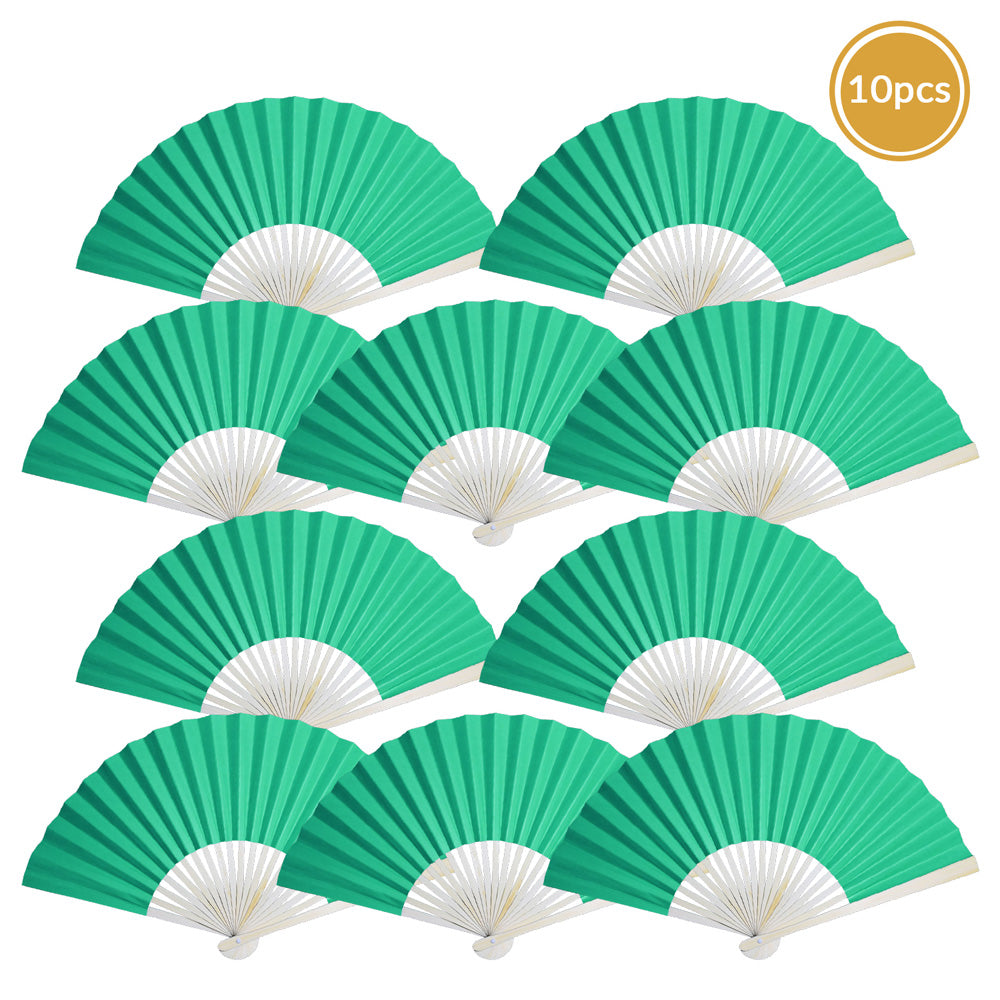 9&quot; Teal Green Paper Hand Fans for Weddings, Premium Paper Stock (10 Pack) - PaperLanternStore.com - Paper Lanterns, Decor, Party Lights &amp; More
