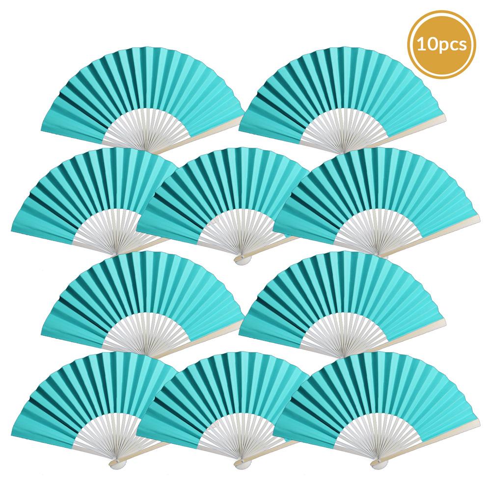 9&quot; Turquoise Paper Hand Fans for Weddings, Premium Paper Stock (10 Pack) - PaperLanternStore.com - Paper Lanterns, Decor, Party Lights &amp; More