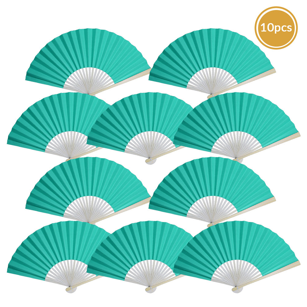 9&quot; Water Blue Paper Hand Fans for Weddings, Premium Paper Stock (10 Pack) - PaperLanternStore.com - Paper Lanterns, Decor, Party Lights &amp; More