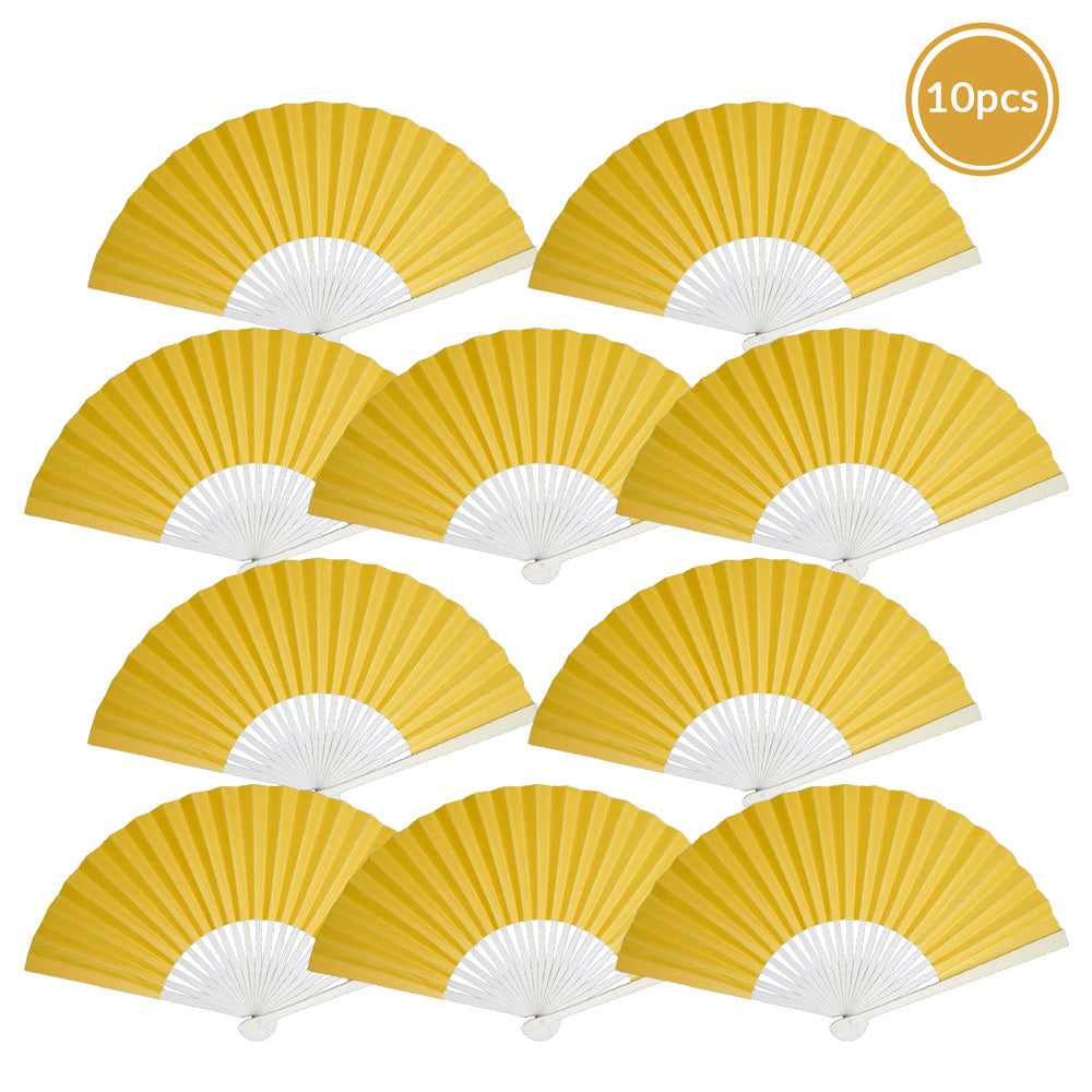 9" Yellow-Orange Paper Hand Fans for Weddings, Premium Paper Stock (10 Pack) - PaperLanternStore.com - Paper Lanterns, Decor, Party Lights & More