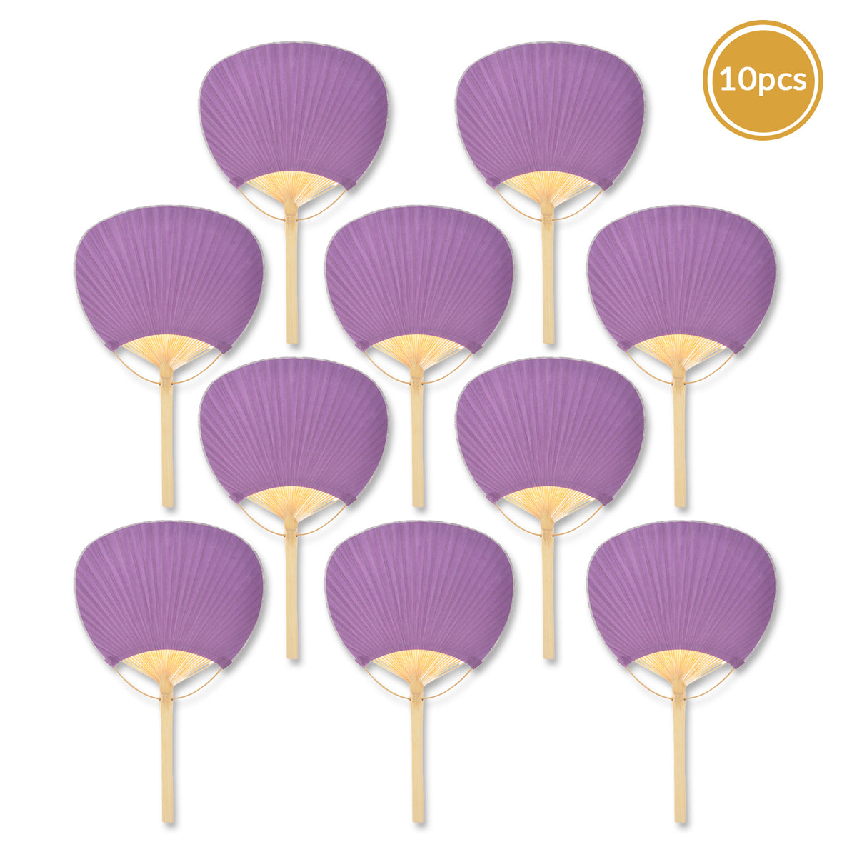 9" Purple Paddle Paper Hand Fans for Weddings (10 Pack)