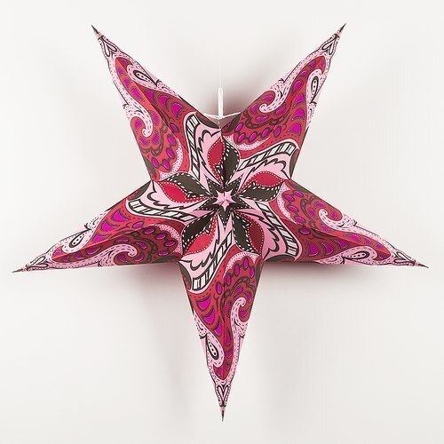 3-PACK + Cord | Violet Purple Paisley 24" Illuminated Paper Star Lanterns and Lamp Cord Hanging Decorations - PaperLanternStore.com - Paper Lanterns, Decor, Party Lights & More