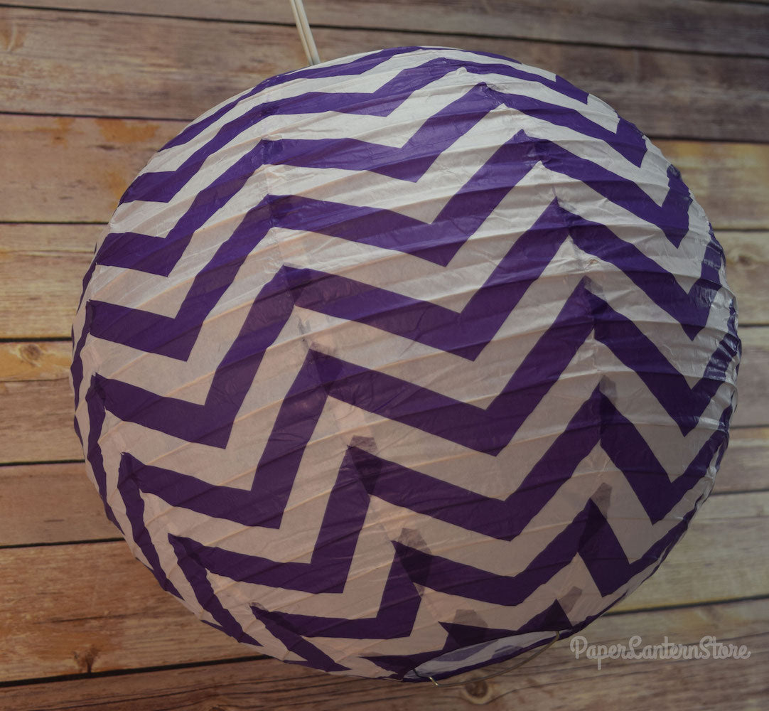 14" Purple Chevron Paper Lantern, Even Ribbing, Hanging Decoration - PaperLanternStore.com - Paper Lanterns, Decor, Party Lights & More