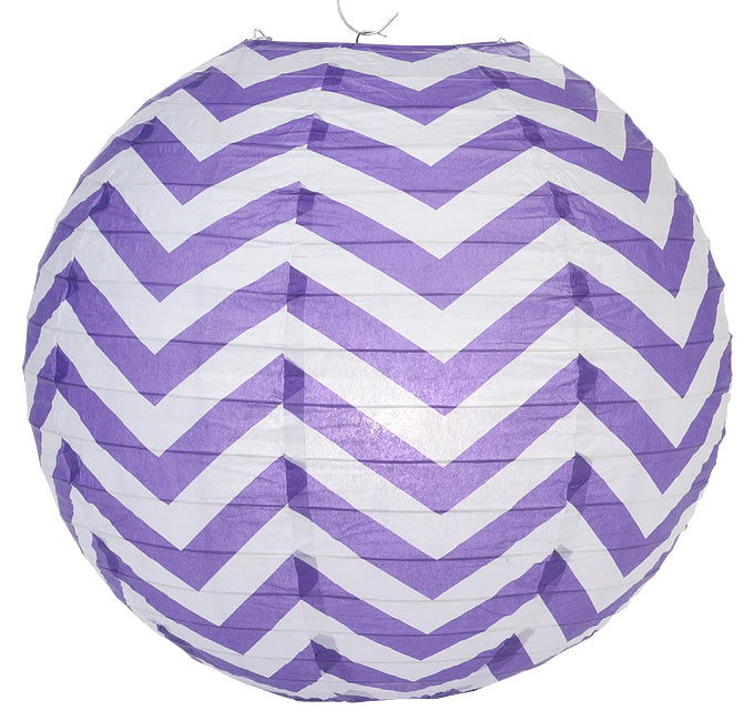 14" Purple Chevron Paper Lantern, Even Ribbing, Hanging Decoration - PaperLanternStore.com - Paper Lanterns, Decor, Party Lights & More