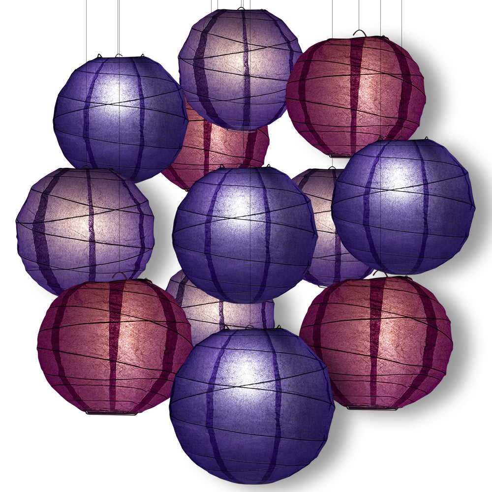 Purple Party Pack Crisscross Ribbed Paper Lantern Combo Set (12 pc Set) - PaperLanternStore.com - Paper Lanterns, Decor, Party Lights & More