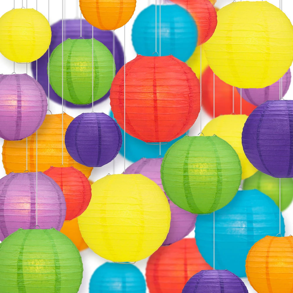 Ultimate 28-Piece Rainbow Variety Paper Lantern Party Pack - Assorted Sizes of 6&quot;, 8&quot;, 10&quot;, 12&quot; (7 Round Lanterns Each) for Weddings, Events and Decor