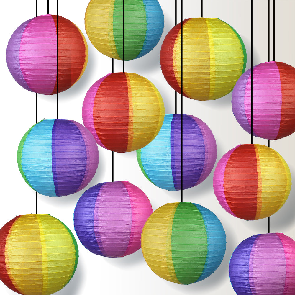 14" Rainbow Multi-Color Paper Lantern, Even Ribbing, Hanging Decoration (12-PACK) - PaperLanternStore.com - Paper Lanterns, Decor, Party Lights & More