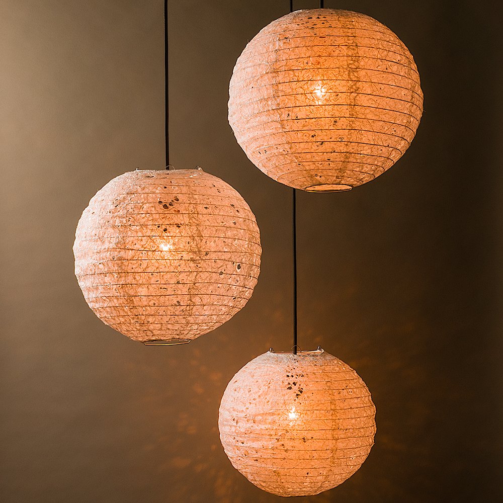 BULK PACK (3) 12" Designer Japanese Random Ogura Lace Fibrous Paper Lantern Shade, Hanging Decoration - PaperLanternStore.com - Paper Lanterns, Decor, Party Lights & More