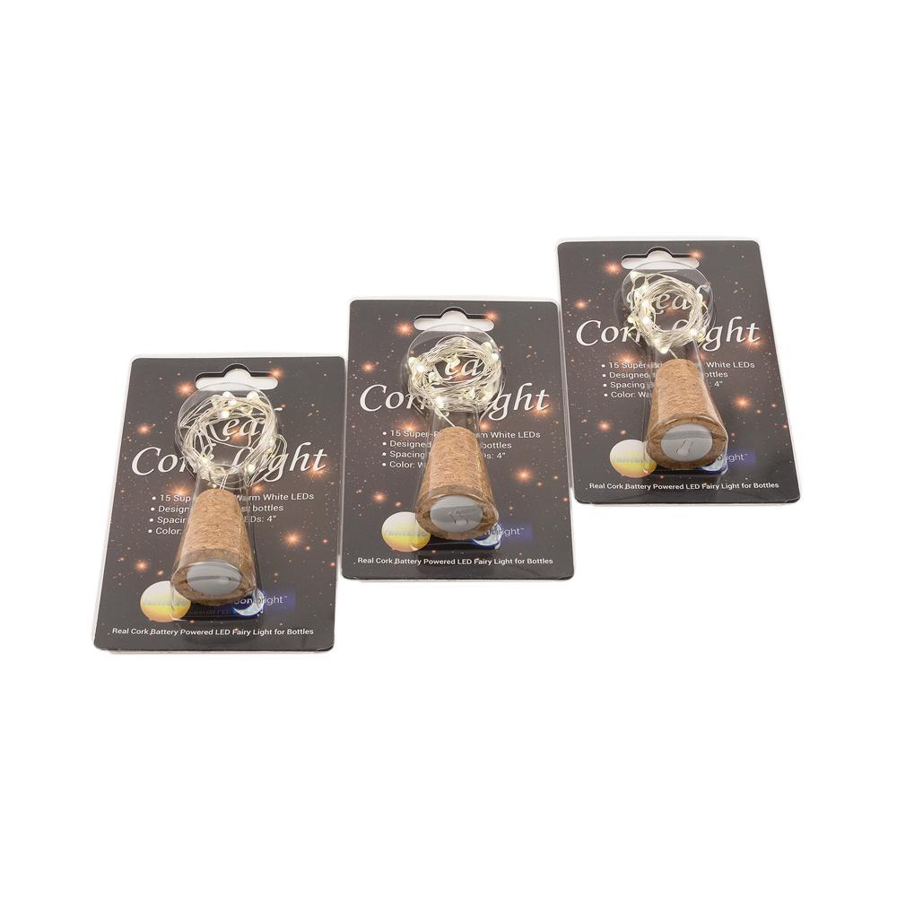 3 Pack | 15 Super Bright Warm White LED Battery Operated Wine Bottle lights With Real Cork DIY Fairy String Light For Home Wedding Party Decoration - PaperLanternStore.com - Paper Lanterns, Decor, Party Lights &amp; More