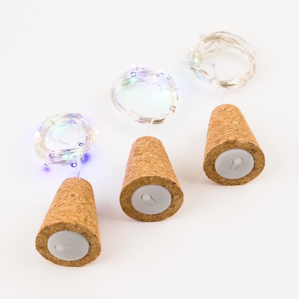 3 Pack | 15 Super Bright RGB LED Battery Operated Wine Bottle lights With Real Cork DIY Fairy String Light For Home Wedding Party Decoration - PaperLanternStore.com - Paper Lanterns, Decor, Party Lights &amp; More