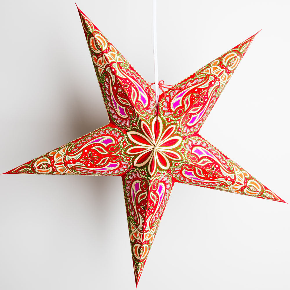 24" Red Alaskan Green Glitter Paper Star Lantern, Hanging Decoration - PaperLanternStore.com - Paper Lanterns, Decor, Party Lights & More