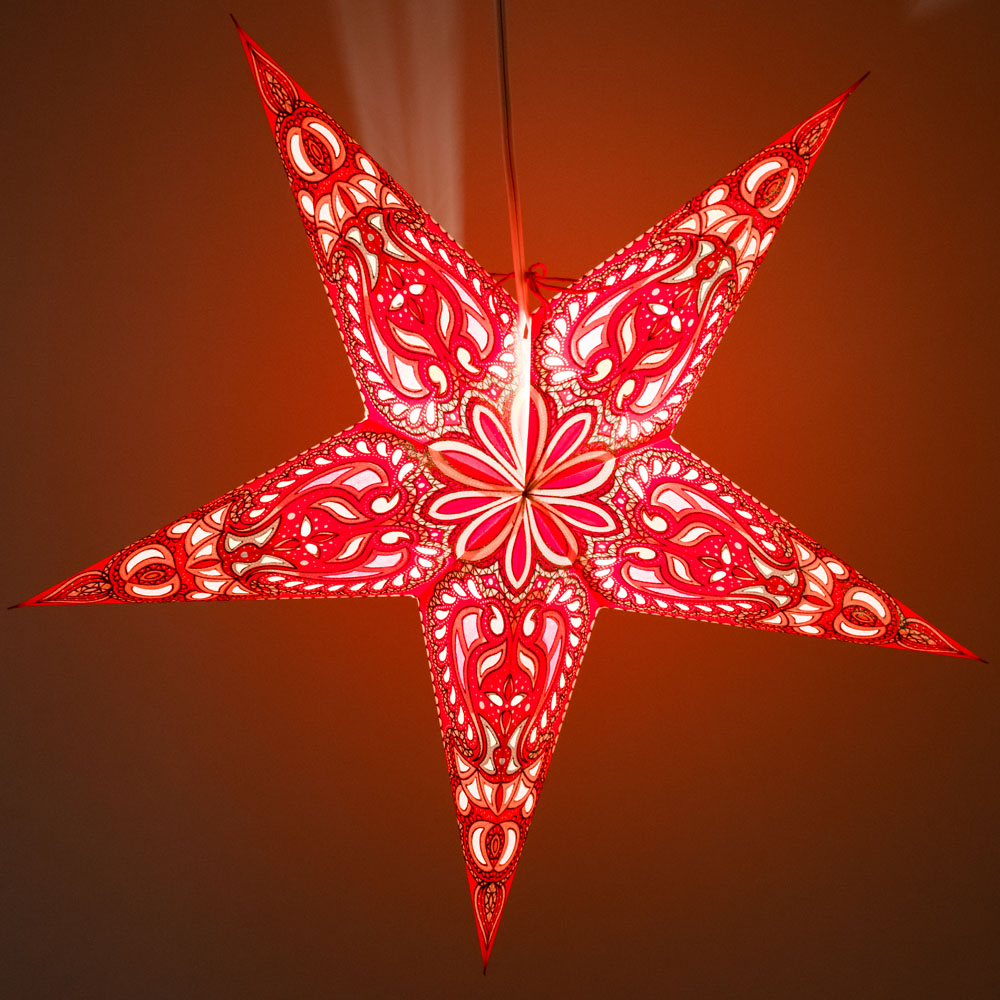 24&quot; Red Alaskan Green Glitter Paper Star Lantern, Hanging Decoration - PaperLanternStore.com - Paper Lanterns, Decor, Party Lights &amp; More