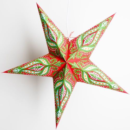 3-PACK + Cord | Red and Green Dragon Glitter 24&quot; Illuminated Paper Star Lanterns and Lamp Cord Hanging Decorations - PaperLanternStore.com - Paper Lanterns, Decor, Party Lights &amp; More