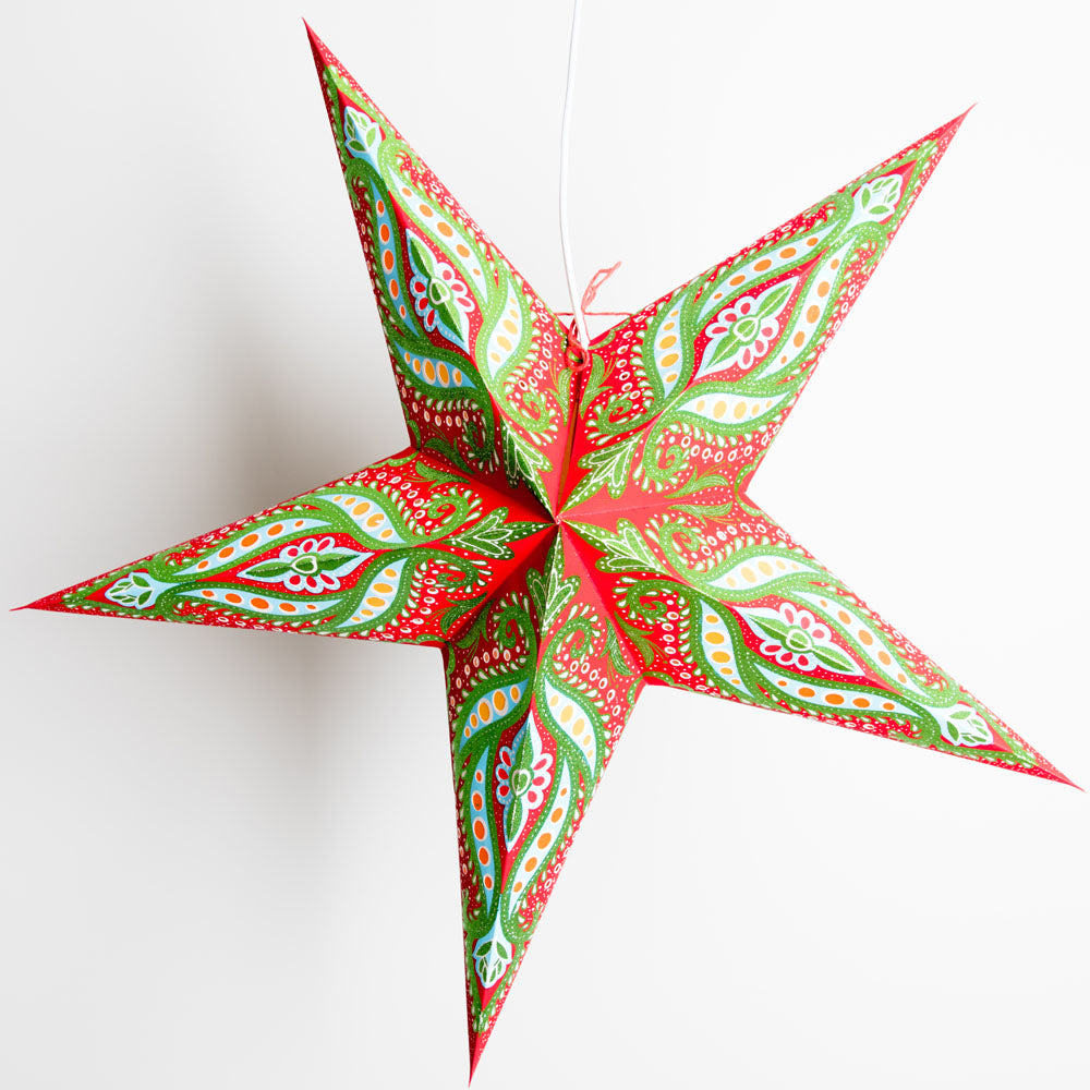 24" Red and Green Dragon Glitter Paper Star Lantern, Hanging Decoration - PaperLanternStore.com - Paper Lanterns, Decor, Party Lights & More