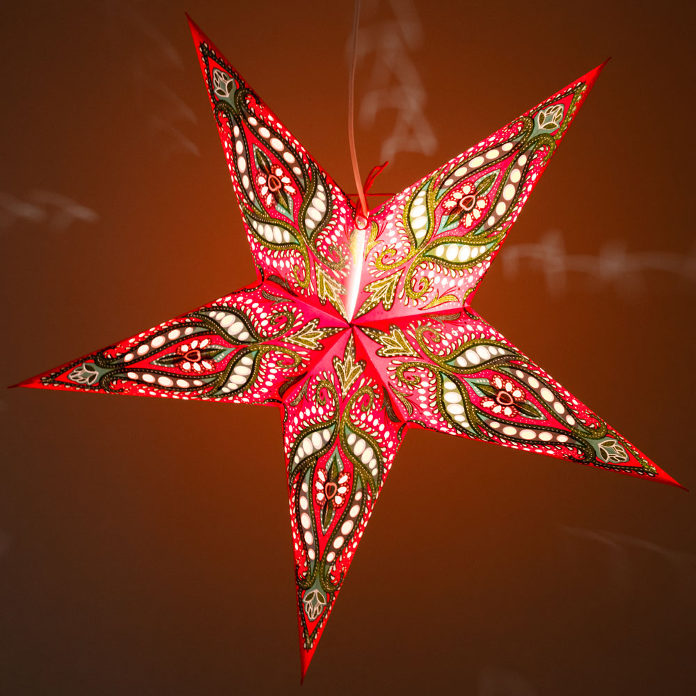 24" Red and Green Dragon Glitter Paper Star Lantern, Hanging Decoration - PaperLanternStore.com - Paper Lanterns, Decor, Party Lights & More