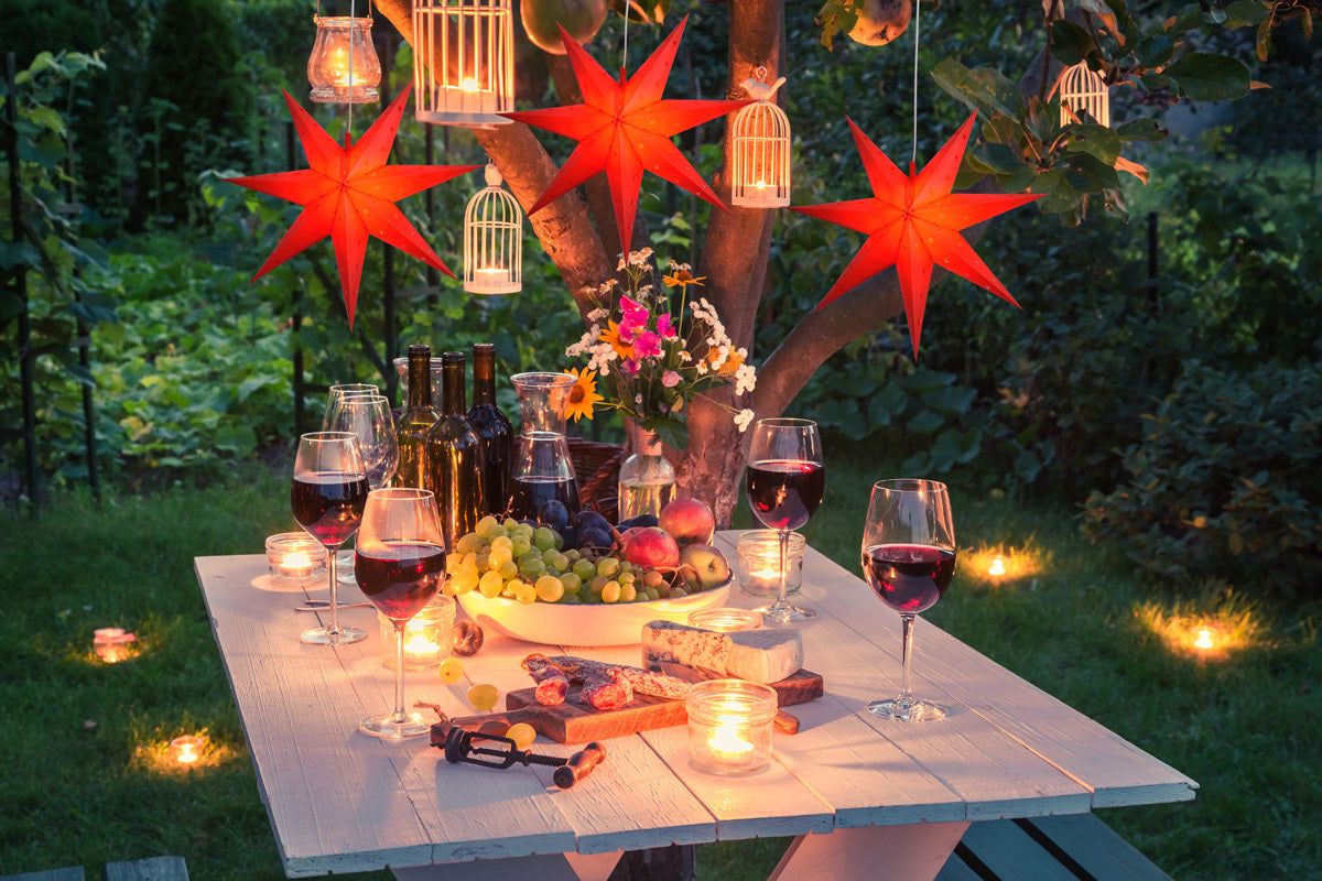 3-PACK + CORD | 24&quot; Red 7-Point Plastic Star Lantern Lamp, Hanging Decoration